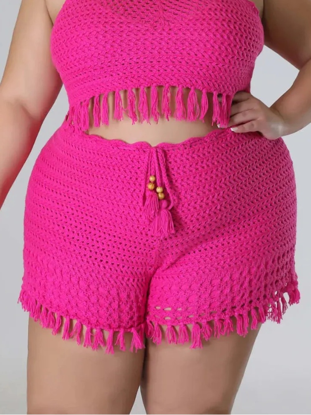 The Sang Hot Pink Crochet Fringe Shorts